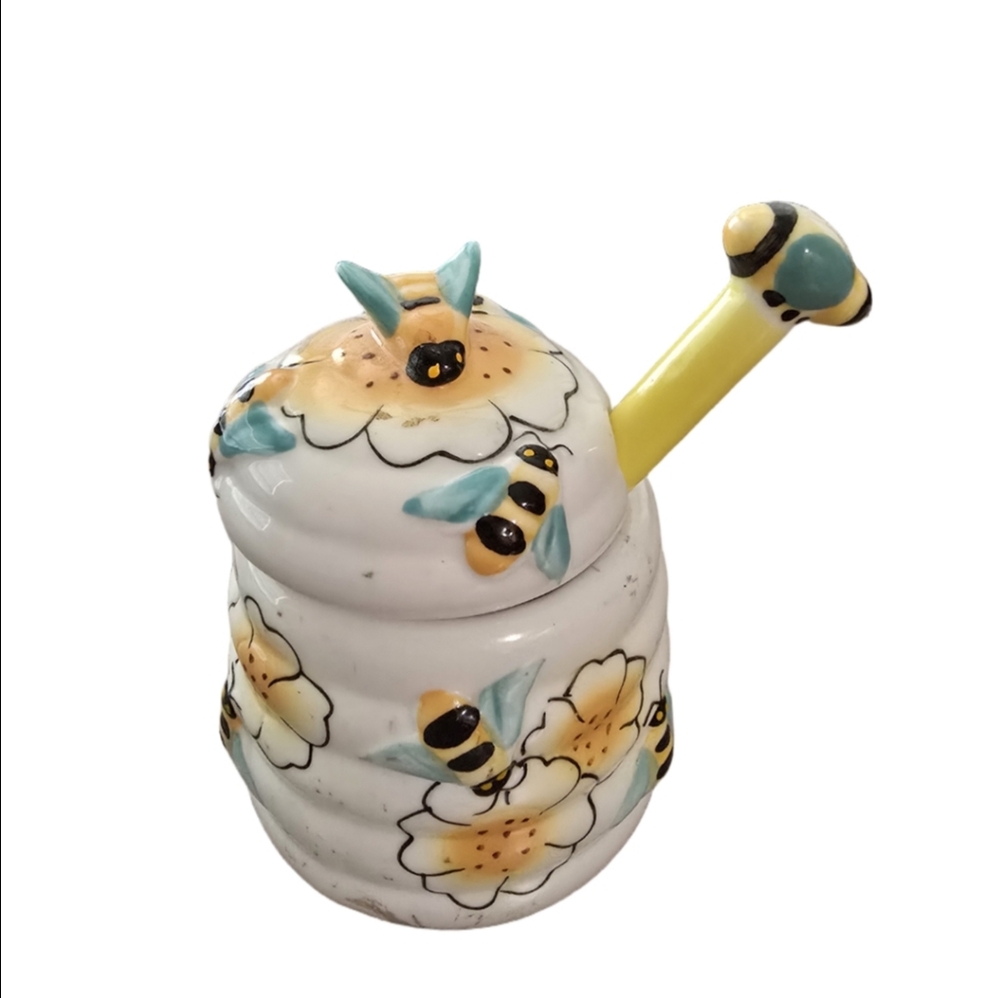 Source Unknown Bee Hone Ceramic Jar with Spoon